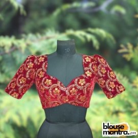 Maroon Velvet Sequence work | Front Dome Neck | Back Triangle cut with Wave Puff Sleeve