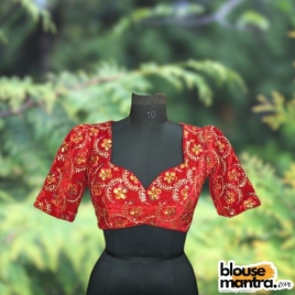 Red Velvet Sequence work | Front Dome Neck | Back Triangle cut with Wave Puff Sleeve