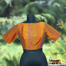 Orange Kantha Stich Fabric |art Silk | Back Potli | Boat neck Glass Sleeve