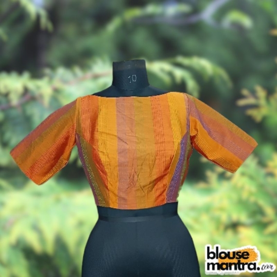 Orange Kantha Stich Fabric |art Silk | Back Potli | Boat neck Glass Sleeve