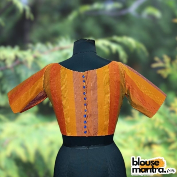 Orange Kantha Stich Fabric |art Silk | Back Potli | Boat neck Glass Sleeve