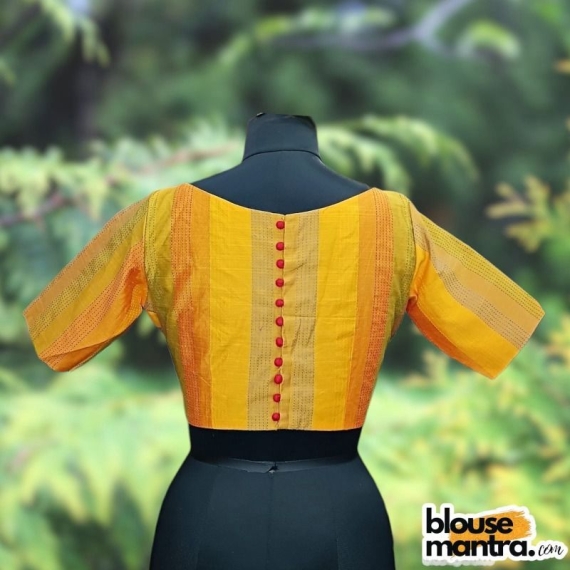 Yellow Kantha Stich Fabric |art Silk | Back Potli | Boat neck Glass Sleeve