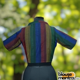 Blue Kantha Stich Fabric |art Silk | Airhostress Neck Glass Sleeve