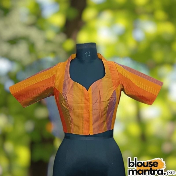 Orange Kantha Stich Fabric |art Silk | Airhostress Neck Glass Sleeve