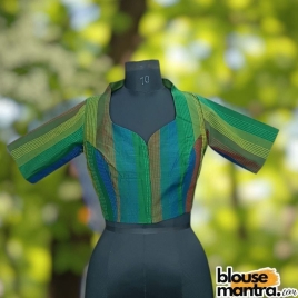 Green Kantha Stich Fabric |art Silk | Airhostress Neck Glass Sleeve