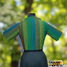 Green Kantha Stich Fabric |art Silk | Airhostress Neck Glass Sleeve