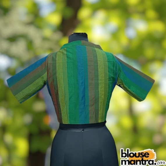 Green Kantha Stich Fabric |art Silk | Airhostress Neck Glass Sleeve