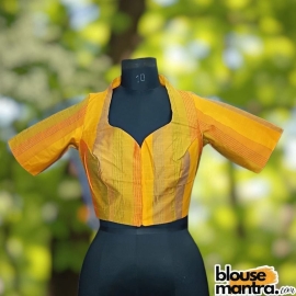  Yellow Kantha Stich Fabric |art Silk |Airhostress Neck Glass Sleeve