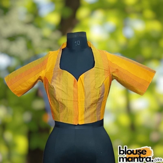  Yellow Kantha Stich Fabric |art Silk |Airhostress Neck Glass Sleeve