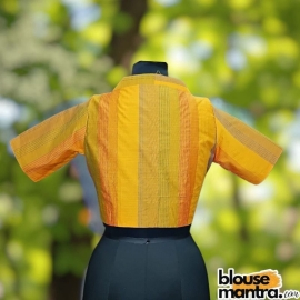  Yellow Kantha Stich Fabric |art Silk |Airhostress Neck Glass Sleeve