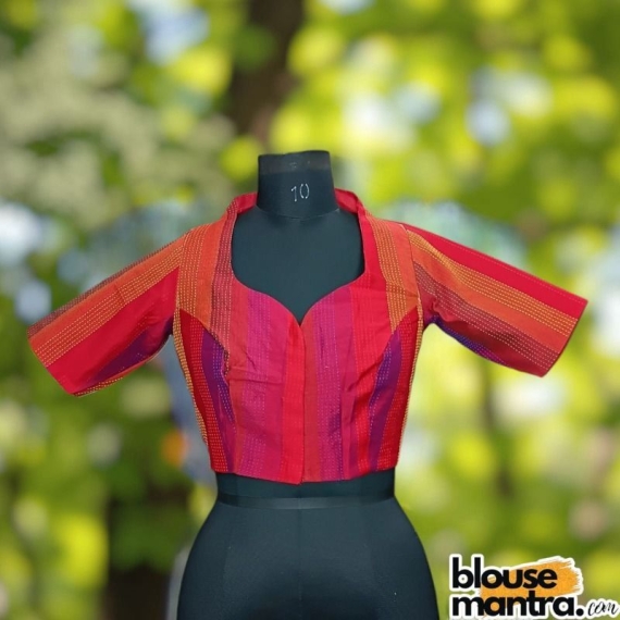 Pink Kantha Stich Fabric |art Silk | Airhostress Neck Glass Sleeve