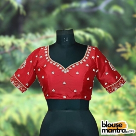 Red Samu | White Moti Ari embroidery Glass Sleeve