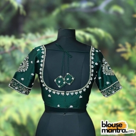 Bottle Green Samu | White Moti Ari embroidery Glass Sleeve