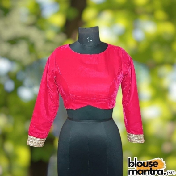 Pink Velvet | Curve Waist | Back Circle Cut | Lace On Hand Full Sleeve