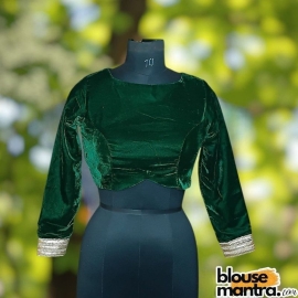 Green Velvet | Curve Waist | Back Circle Cut | Lace On Hand Full Sleeve