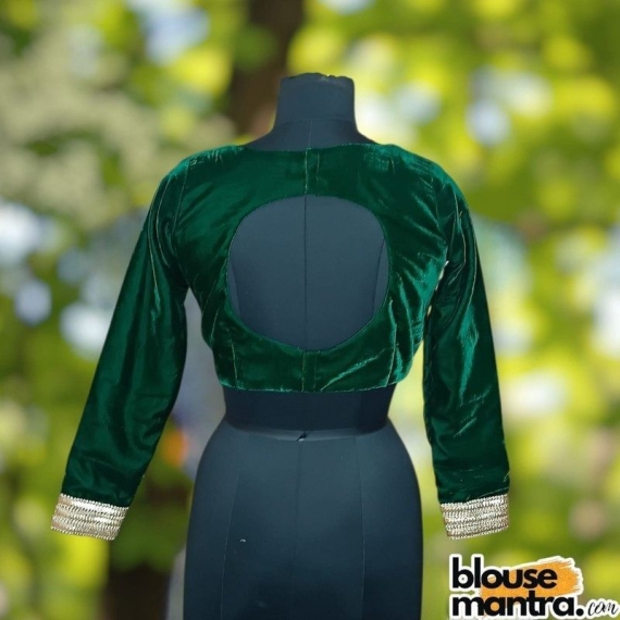 Green Velvet | Curve Waist | Back Circle Cut | Lace On Hand Full Sleeve