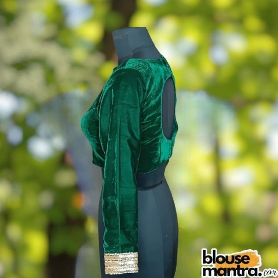 Green Velvet | Curve Waist | Back Circle Cut | Lace On Hand Full Sleeve