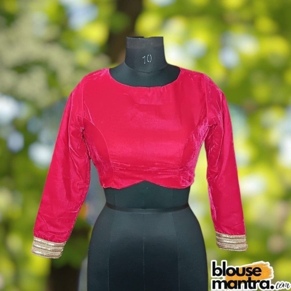 Hot Pink Velvet | Curve Waist | Back Circle Cut | Lace On Hand Full Sleeve