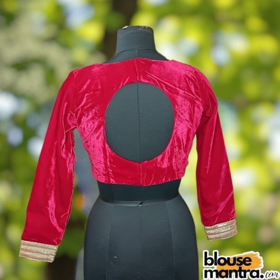 Hot Pink Velvet | Curve Waist | Back Circle Cut | Lace On Hand Full Sleeve