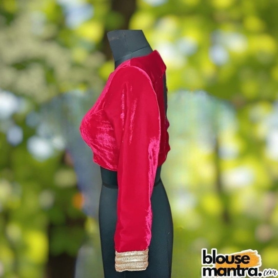 Hot Pink Velvet | Curve Waist | Back Circle Cut | Lace On Hand Full Sleeve