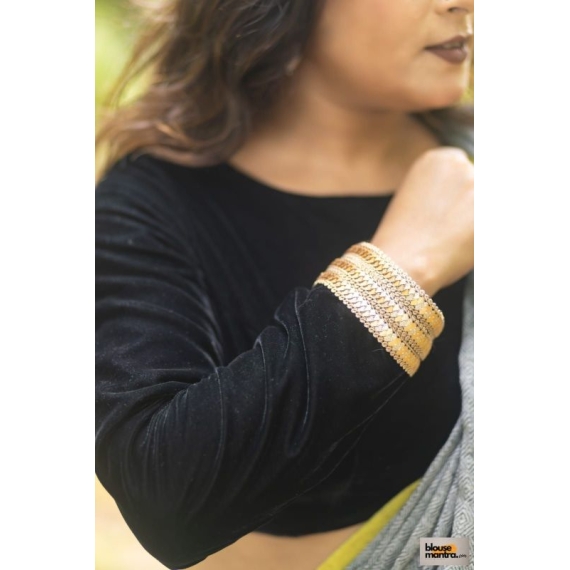 Black Velvet | Curve Waist | Back Circle Cut | Lace On Hand Full Sleeve