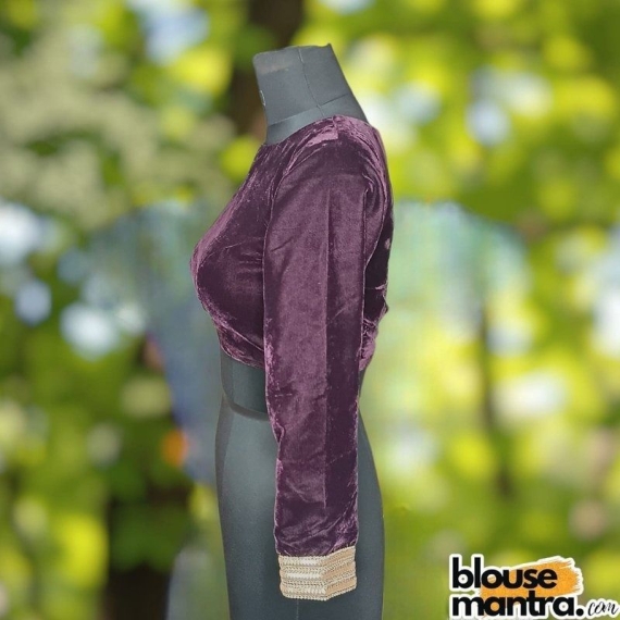 Wine Velvet | Curve Waist | Back Circle Cut | Lace On Hand Full Sleeve