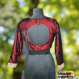 Blackish Maroon Velvet | Curve Waist | Back Circle Cut | Lace On Hand Full Sleeve