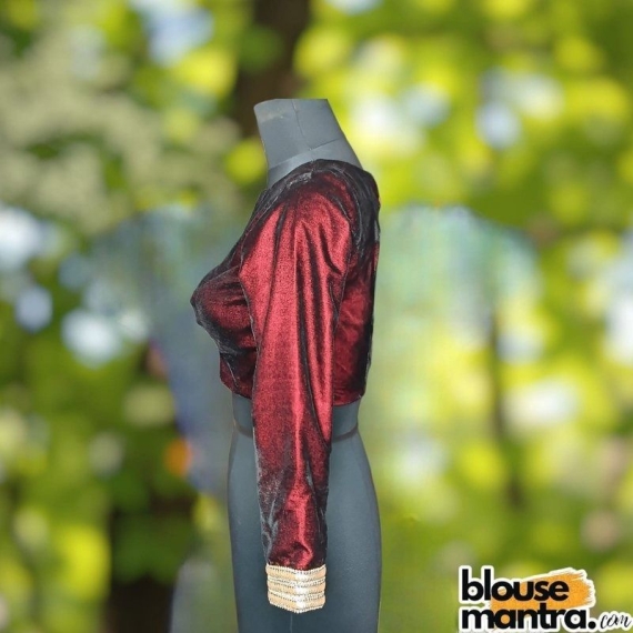 Blackish Maroon Velvet | Curve Waist | Back Circle Cut | Lace On Hand Full Sleeve