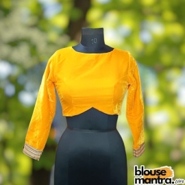Yellow Velvet | Curve Waist | Back Circle Cut | Lace On Hand Full Sleeve