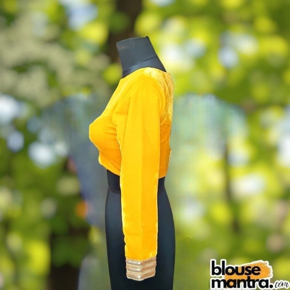 Yellow Velvet | Curve Waist | Back Circle Cut | Lace On Hand Full Sleeve