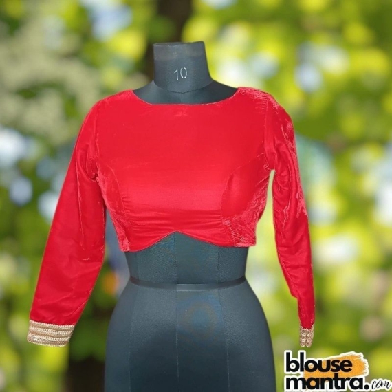 Red Velvet | Curve Waist | Back Circle Cut | Lace On Hand Full Sleeve