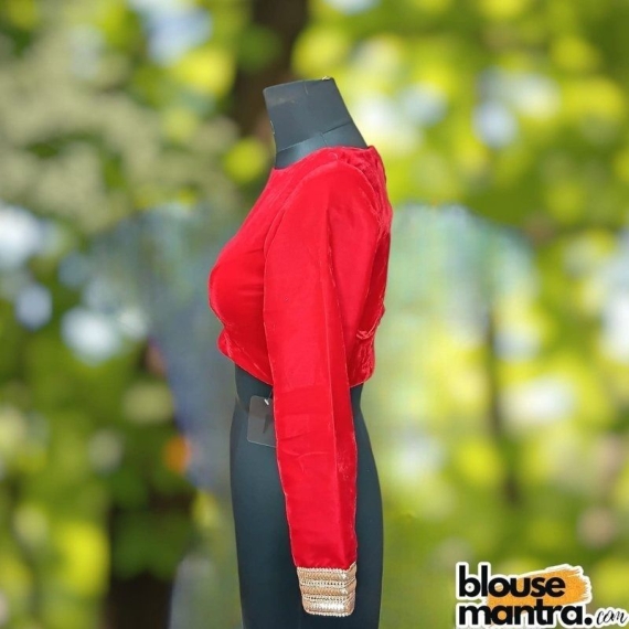 Red Velvet | Curve Waist | Back Circle Cut | Lace On Hand Full Sleeve