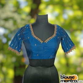 Firoza Blue Prothoma Silk | Stripe Moti On Sleeve Glass Sleeve