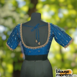 Firoza Blue Prothoma Silk | Stripe Moti On Sleeve Glass Sleeve