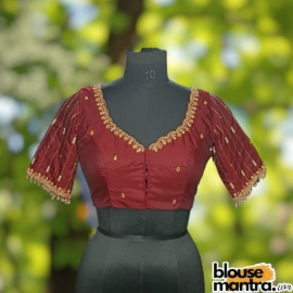 Blackish Maroon Prothoma Silk | Stripe Moti On Sleeve Glass Sleeve