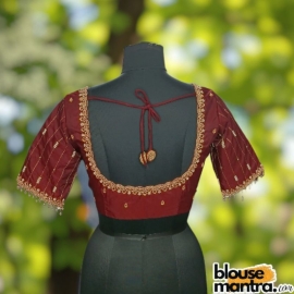 Blackish Maroon Prothoma Silk | Stripe Moti On Sleeve Glass Sleeve