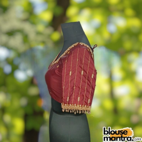 Blackish Maroon Prothoma Silk | Stripe Moti On Sleeve Glass Sleeve