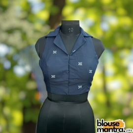 Navy Blue Jamdani | Block Weaving |Blazer Coller | Halterneck Sleeveless
