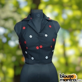 Black Jamdani | White & Red , Yellow Weaving |Blazer Coller | Halterneck Sleeveless