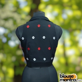 Black Jamdani | White & Red , Yellow Weaving |Blazer Coller | Halterneck Sleeveless