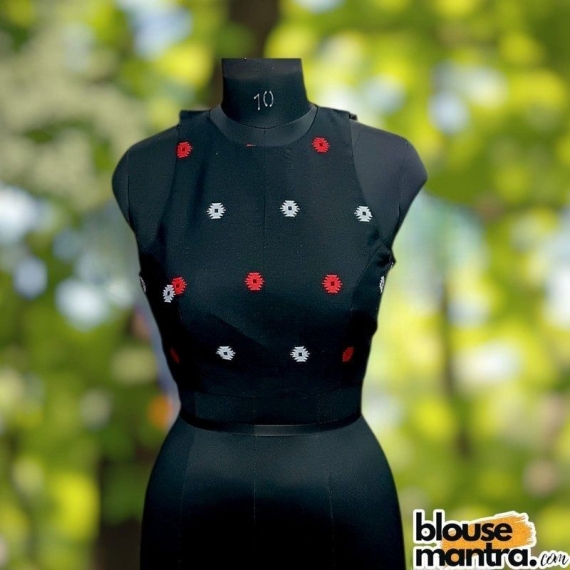 Black Jamdani | White & Red , Yellow Weaving |Boat Neck Sleeveless