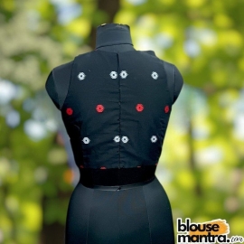 Black Jamdani | White & Red , Yellow Weaving |Boat Neck Sleeveless