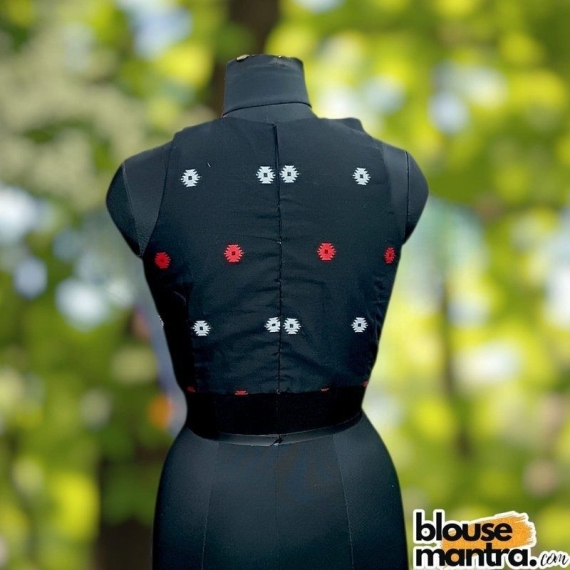 Black Jamdani | White & Red , Yellow Weaving |Boat Neck Sleeveless