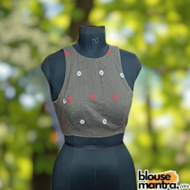 Coffee Jamdani | White & Red Weaving |Boat Neck Sleeveless