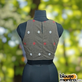 Coffee Jamdani | White & Red Weaving |Boat Neck Sleeveless