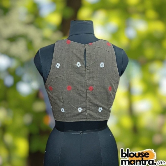 Coffee Jamdani | White & Red Weaving |Boat Neck Sleeveless