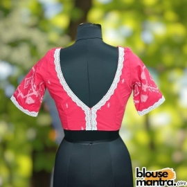 Pink Jamdani |Sweetheart Neck | Back V Neck | Lace Attached Glass Sleeve