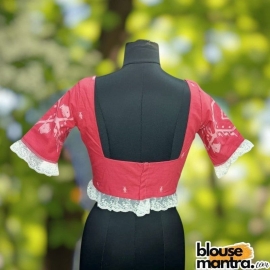 Pink Jamdani |Front Dome Neck | Back Square Neck | Lace Attached On Sleeve & Waist Glass Sleeve