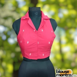 Pink Jamdani |Blazer Coller | Halterneck Sleeveless