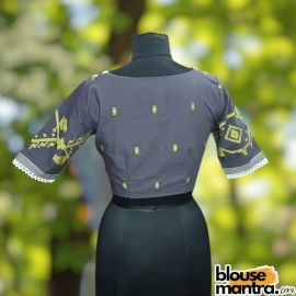 Dark Grey Jamdani | Yellow Weaving | Square Neck | Lace Attached Glass Sleeve